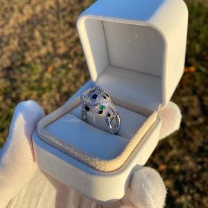 Custom Moissanite Diamond And Enamel Panther Ring